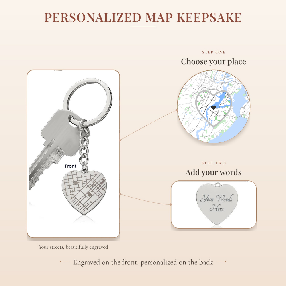 Where It All Began custom map heart keychain – Heart Memento