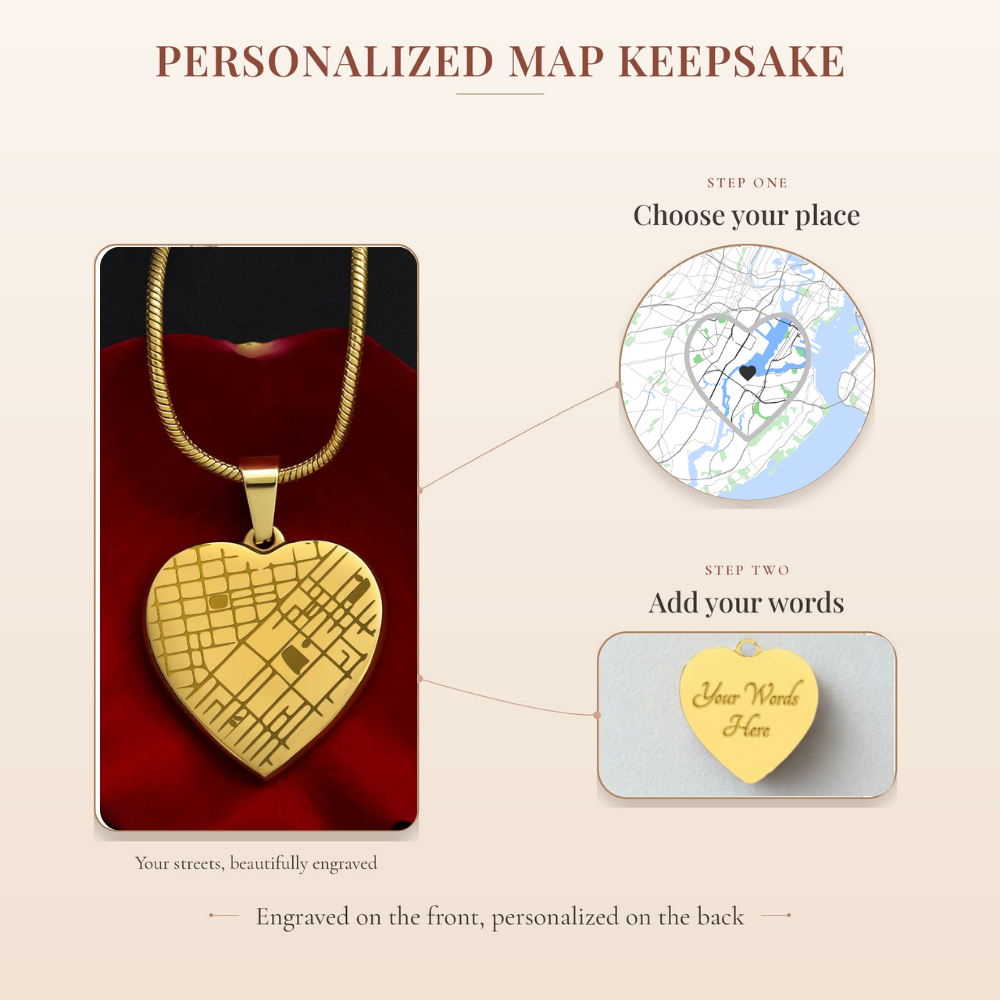 Where It All Began heart map necklace detail – Heart Memento