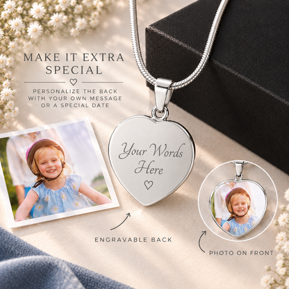 Heart Memento™ Warmlyframed Personalized Heart Photo Necklace – Custom Heart Picture Pendant Necklace for Her