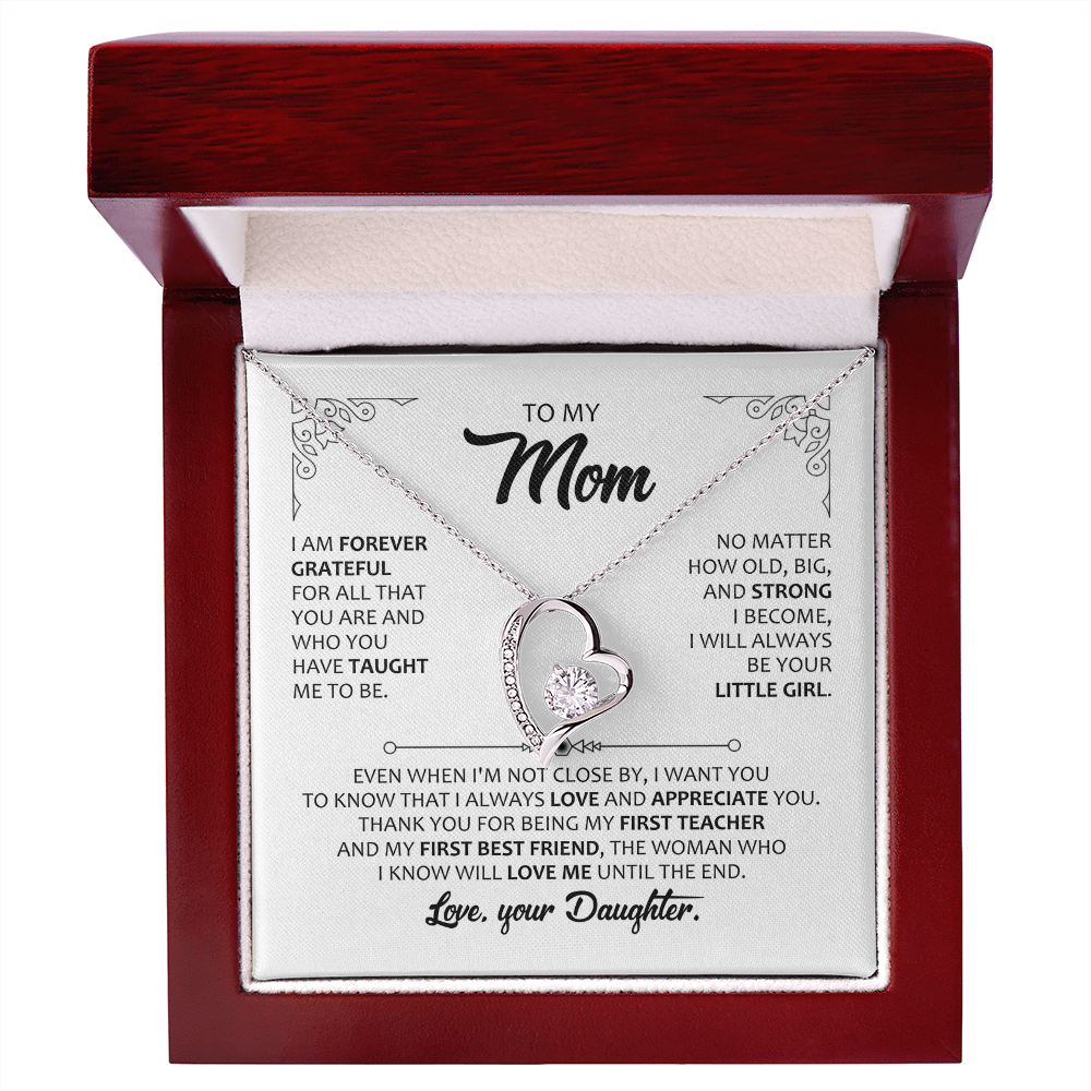Eternal Heart necklace for mom from daughter, 14k white gold finish, in LED luxury gift box – Heart Memento