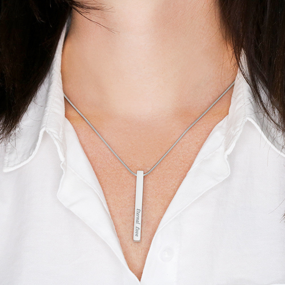 Heart Memento™ Closelykept Personalized 4-Sided Bar Necklace – Engraved Necklace for Her
