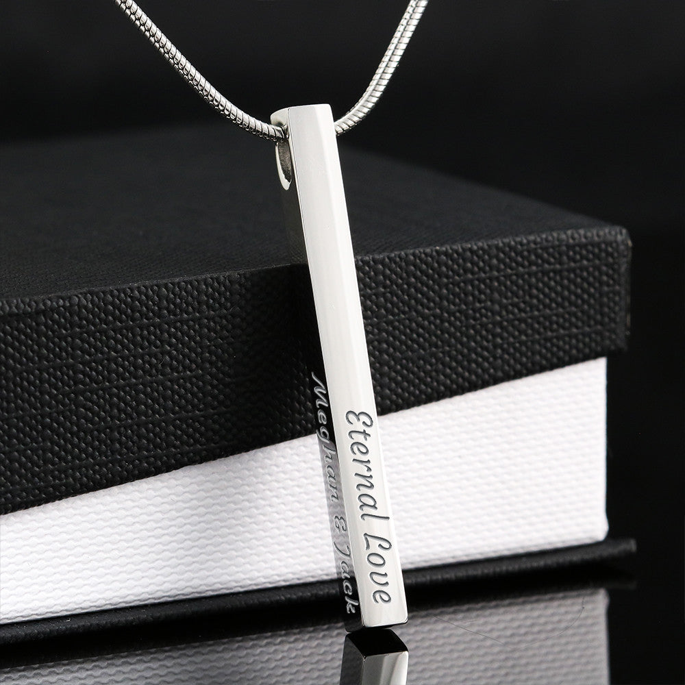 Heart Memento™ Closelykept Personalized 4-Sided Bar Necklace – Engraved Necklace for Her