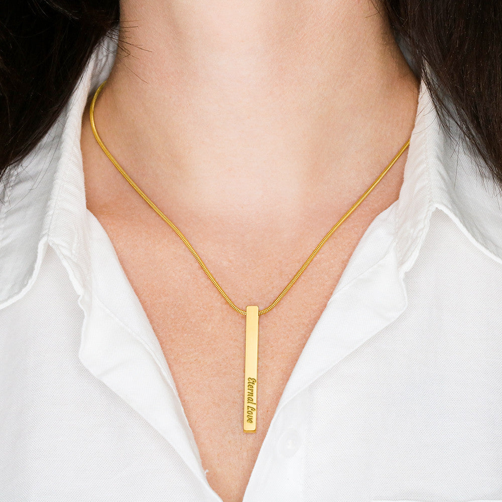 Heart Memento™ Closelykept Personalized 4-Sided Bar Necklace – Engraved Necklace for Her