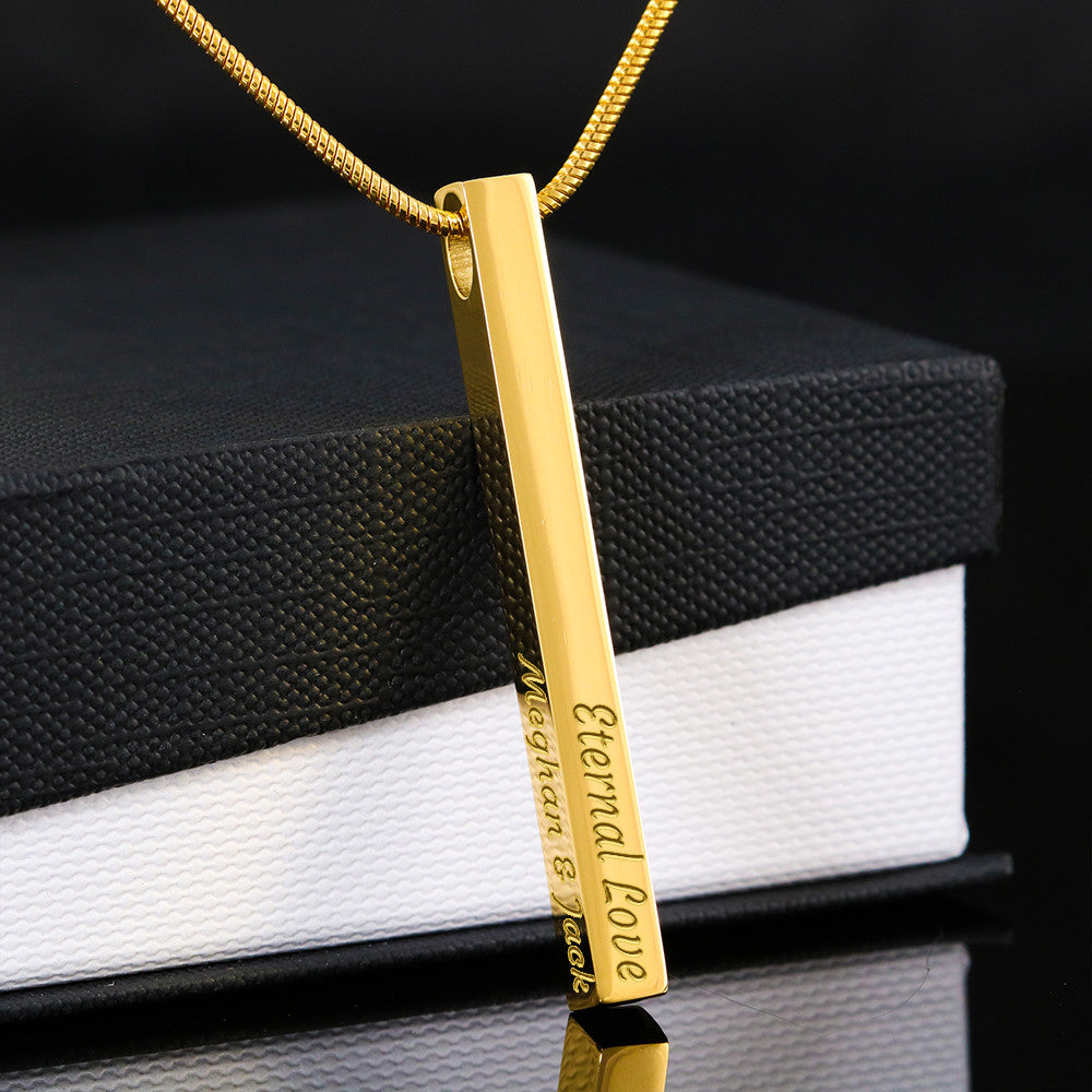Heart Memento™ Closelykept Personalized 4-Sided Bar Necklace – Engraved Necklace for Her