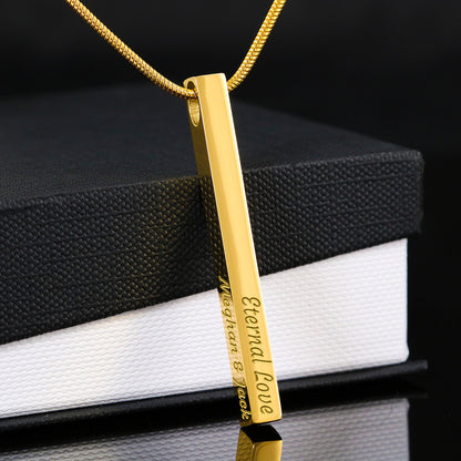Heart Memento™ Closelykept Personalized 4-Sided Bar Necklace – Engraved Necklace for Her