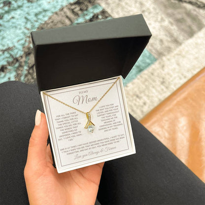 Heart Memento™ Heartwrapped Ribbon Necklace | “I Love You, Mom… I Do” Gift for Mom from Daughter or Son