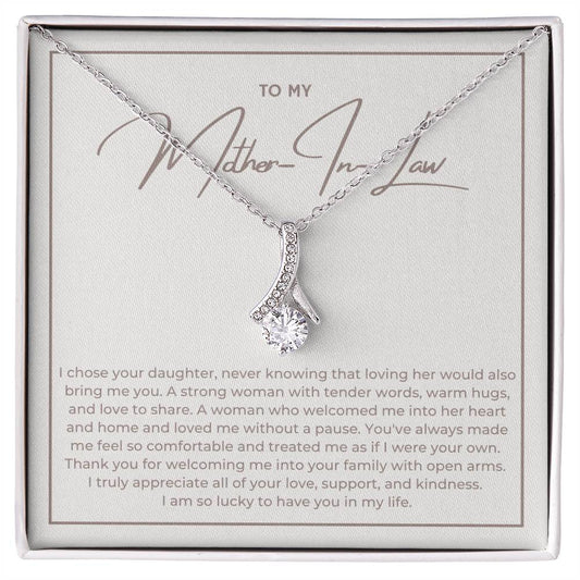 Heart Memento™ Heartwrapped Ribbon Necklace | “Loving Her Would Bring Me You” Gift from Son-in-Law