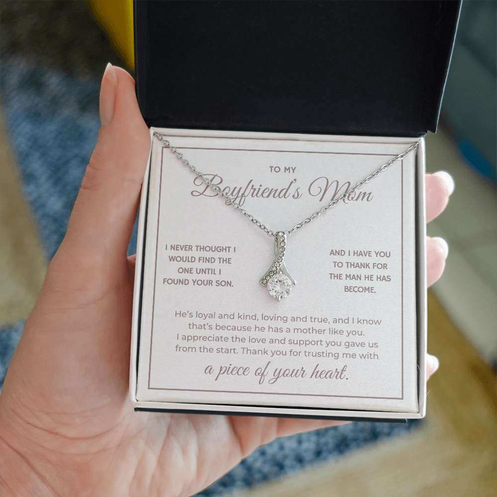 Heart Memento™ Heartwrapped Ribbon Necklace | “A Piece of Your Heart” Gift for Boyfriend's Mom