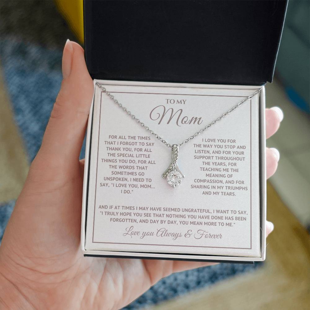 Heart Memento™ Heartwrapped Ribbon Necklace | “I Love You, Mom… I Do” Gift for Mom from Daughter or Son