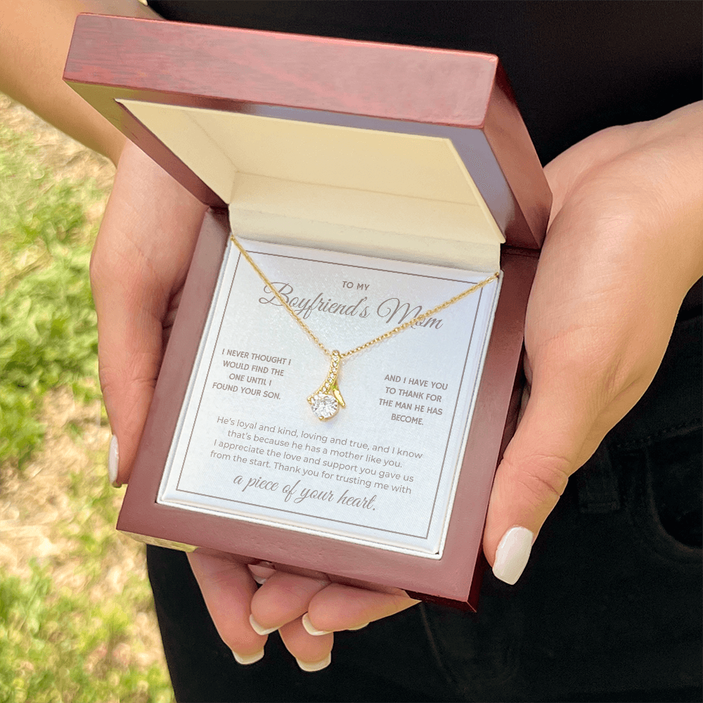 Heart Memento™ Heartwrapped Ribbon Necklace | “A Piece of Your Heart” Gift for Boyfriend's Mom