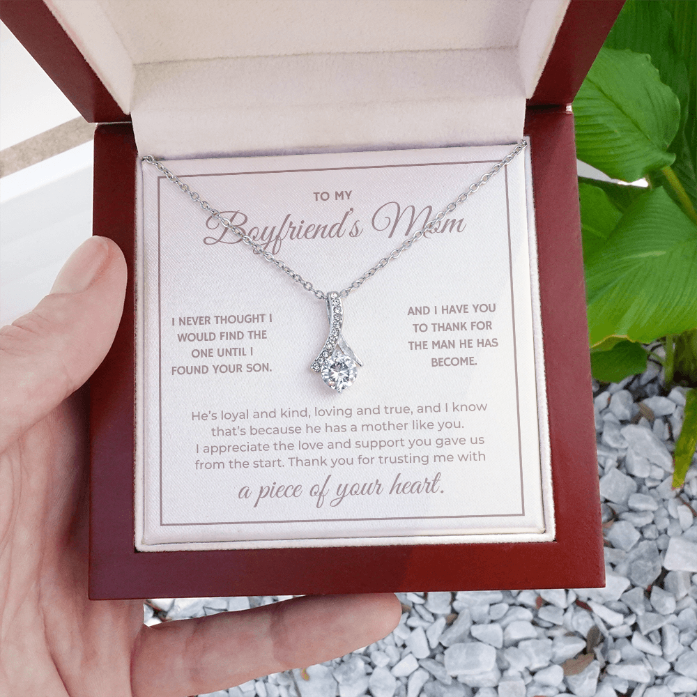 Heart Memento™ Heartwrapped Ribbon Necklace | “A Piece of Your Heart” Gift for Boyfriend's Mom