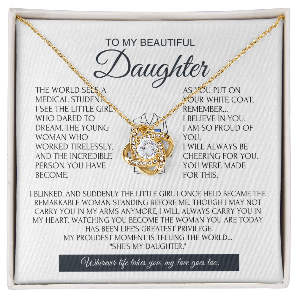 White Coat Ceremony Gift for Daughter - Future Doctor Necklace from Proud Parents - Love Knot Keepsake