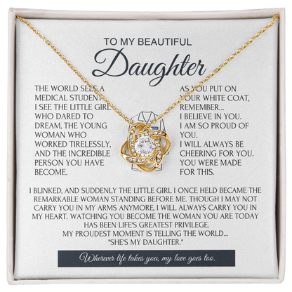 White Coat Ceremony Gift for Daughter - Future Doctor Necklace from Proud Parents - Love Knot Keepsake
