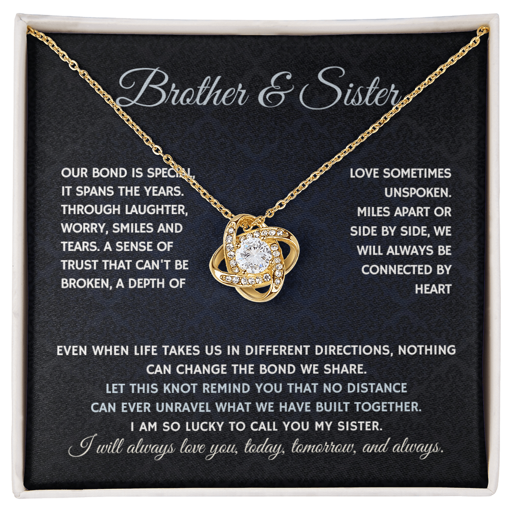 Bondwoven Love Knot Necklace for Sister — Brother & Sister Connected by Heart Gift