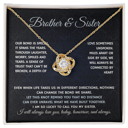 Bondwoven Love Knot Necklace for Sister — Brother & Sister Connected by Heart Gift