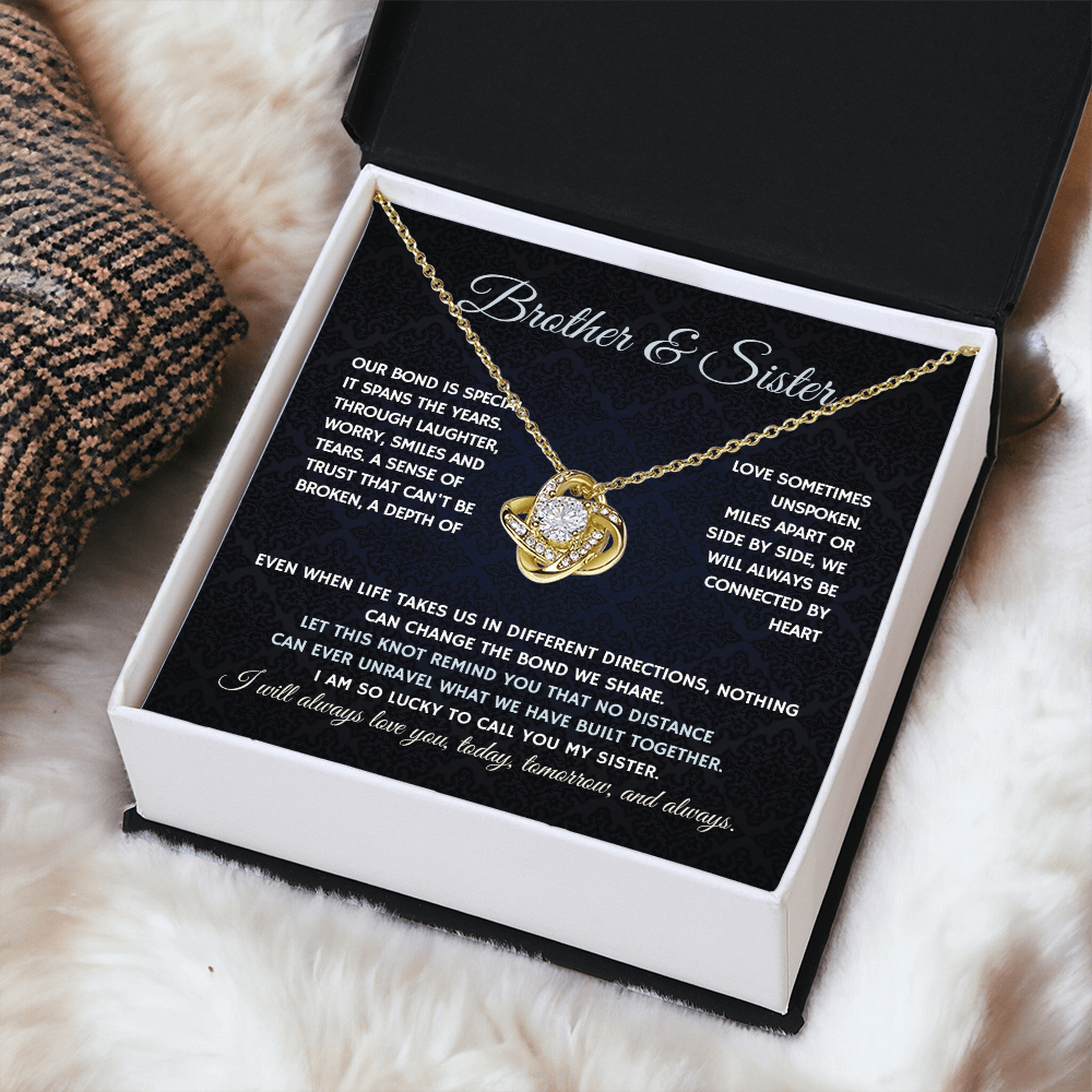 Bondwoven Love Knot Necklace for Sister — Brother & Sister Connected by Heart Gift