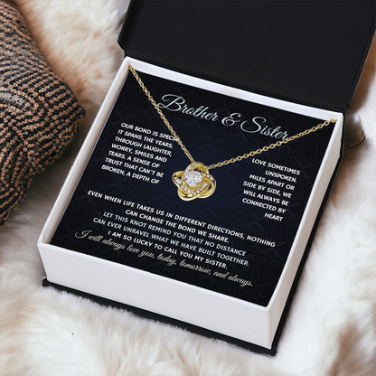 Bondwoven Love Knot Necklace for Sister — Brother & Sister Connected by Heart Gift