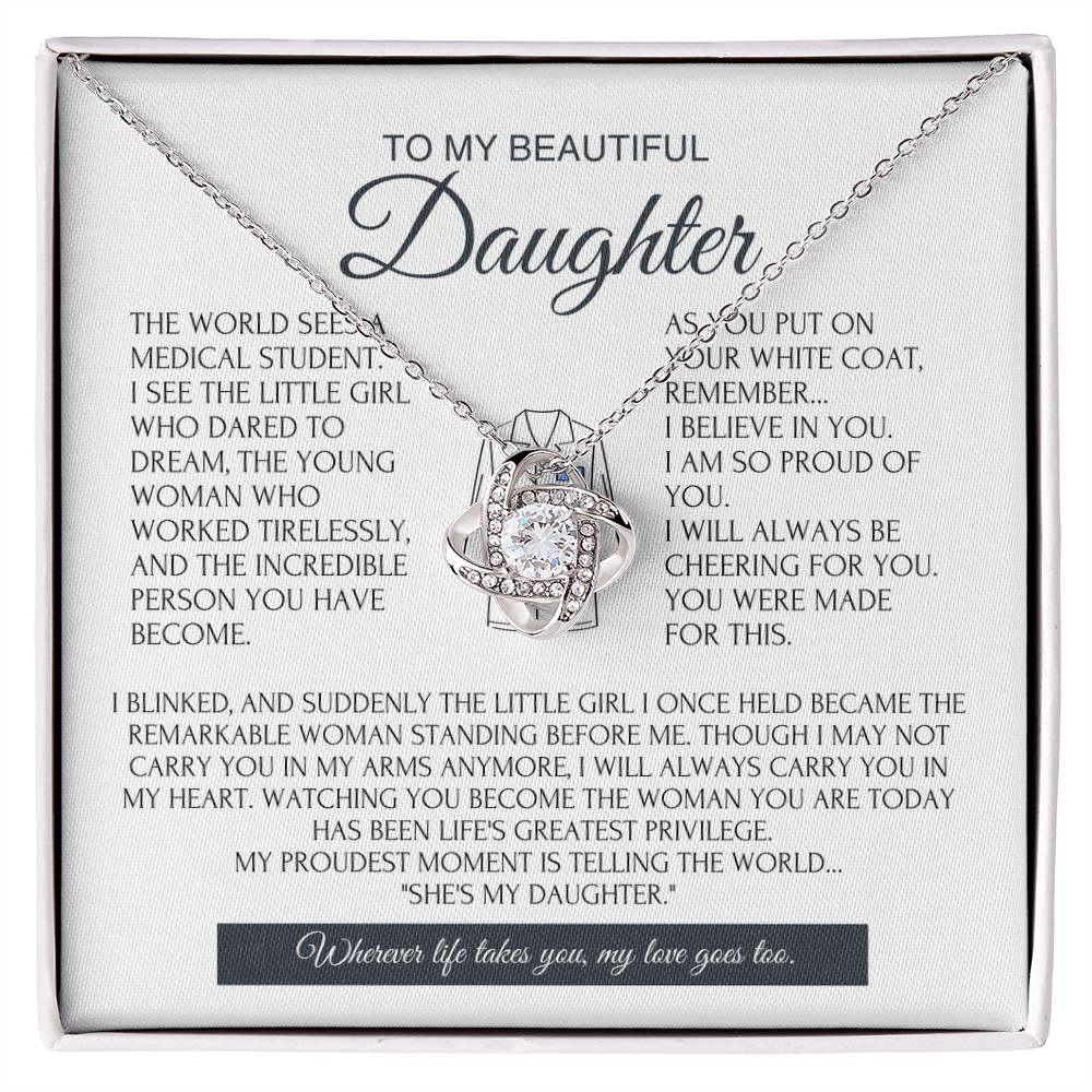 White Coat Ceremony Gift for Daughter - Future Doctor Necklace from Proud Parents - Love Knot Keepsake