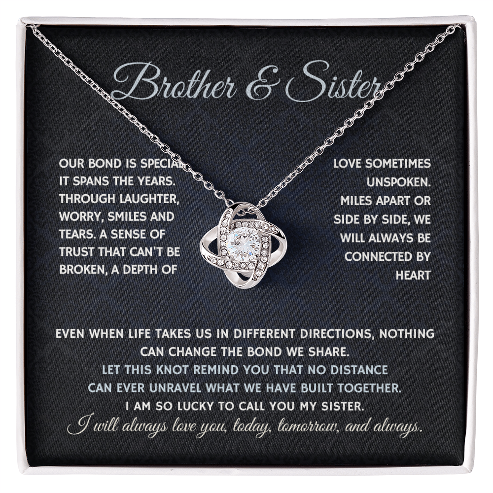 Bondwoven Love Knot Necklace for Sister — Brother & Sister Connected by Heart Gift