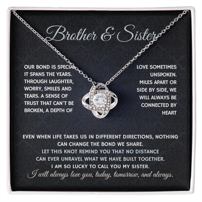 Bondwoven Love Knot Necklace for Sister — Brother & Sister Connected by Heart Gift
