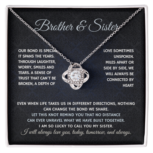 Bondwoven Love Knot Necklace for Sister — Brother & Sister Connected by Heart Gift