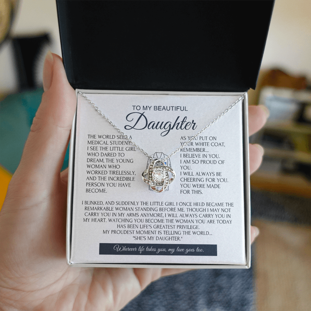 White Coat Ceremony Gift for Daughter - Future Doctor Necklace from Proud Parents - Love Knot Keepsake