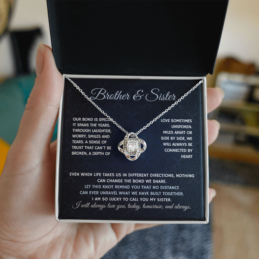 Bondwoven Love Knot Necklace for Sister — Brother & Sister Connected by Heart Gift