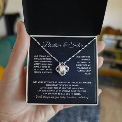 Bondwoven Love Knot Necklace for Sister — Brother & Sister Connected by Heart Gift