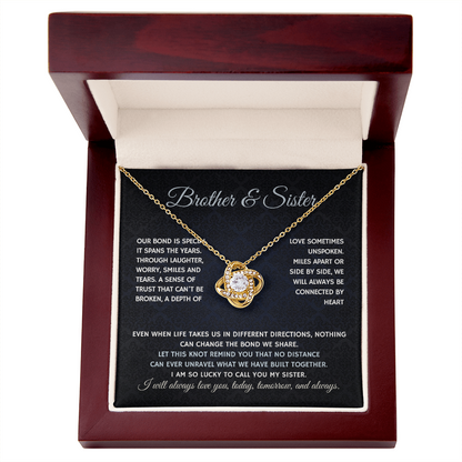 Bondwoven Love Knot Necklace for Sister — Brother & Sister Connected by Heart Gift