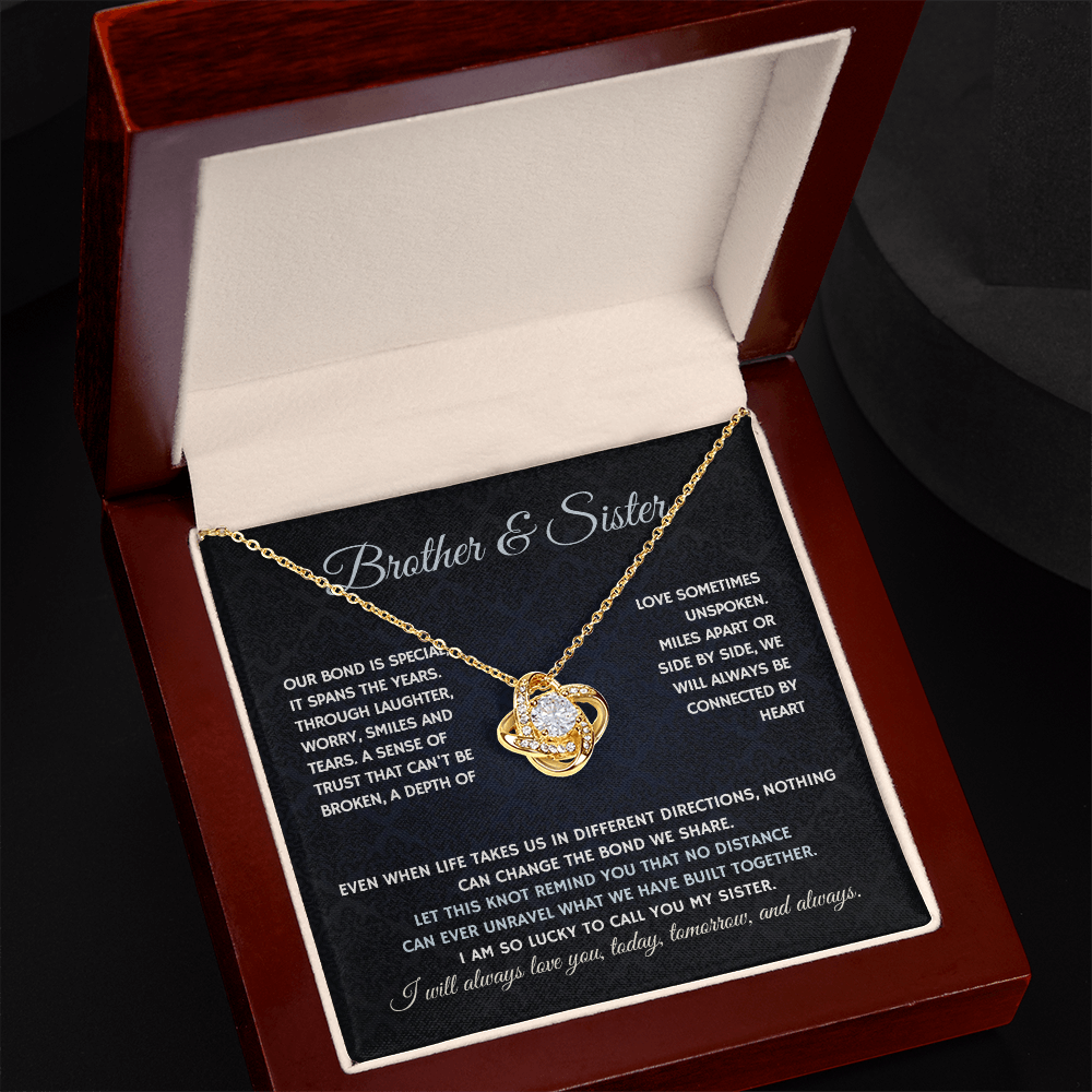 Bondwoven Love Knot Necklace for Sister — Brother & Sister Connected by Heart Gift