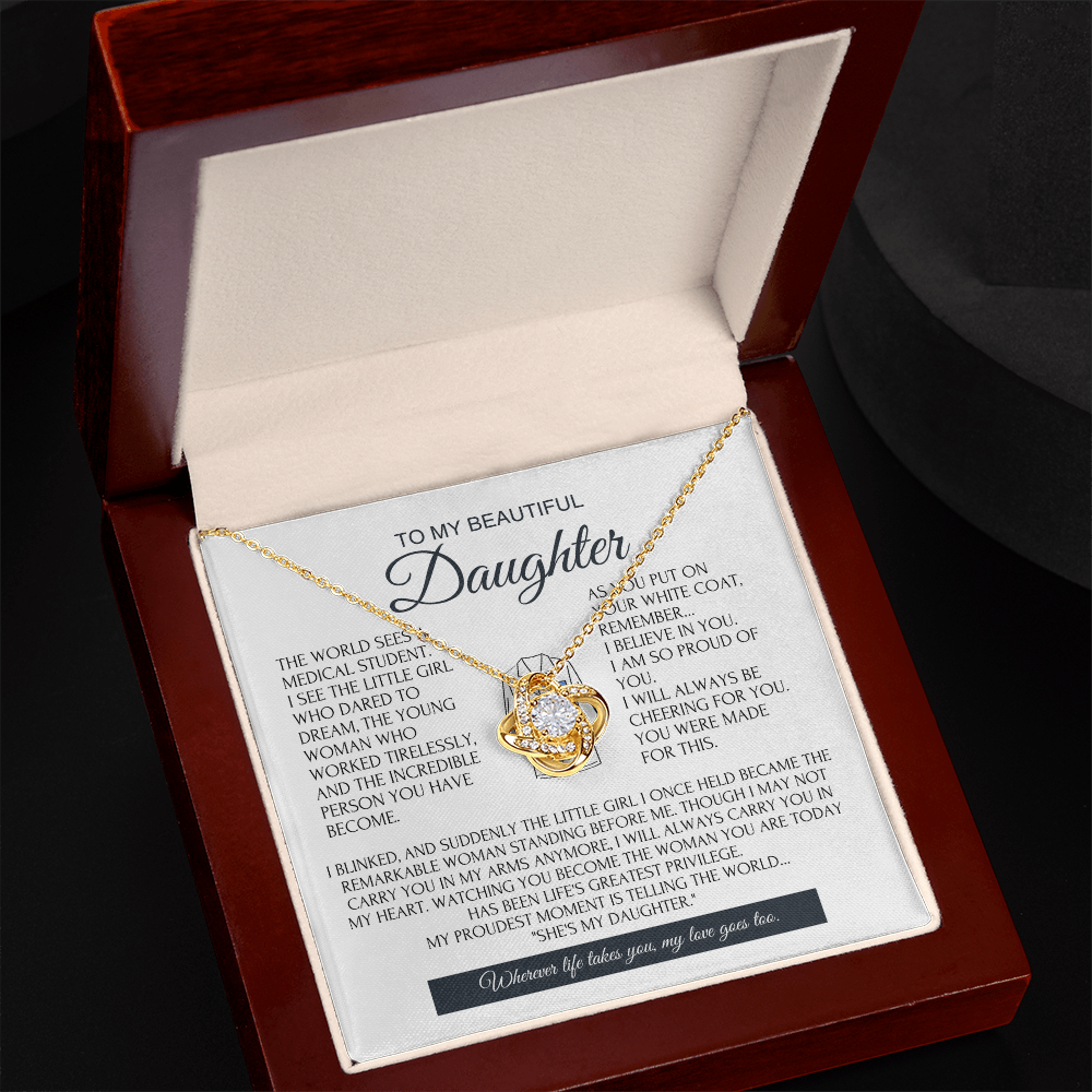 White Coat Ceremony Gift for Daughter - Future Doctor Necklace from Proud Parents - Love Knot Keepsake