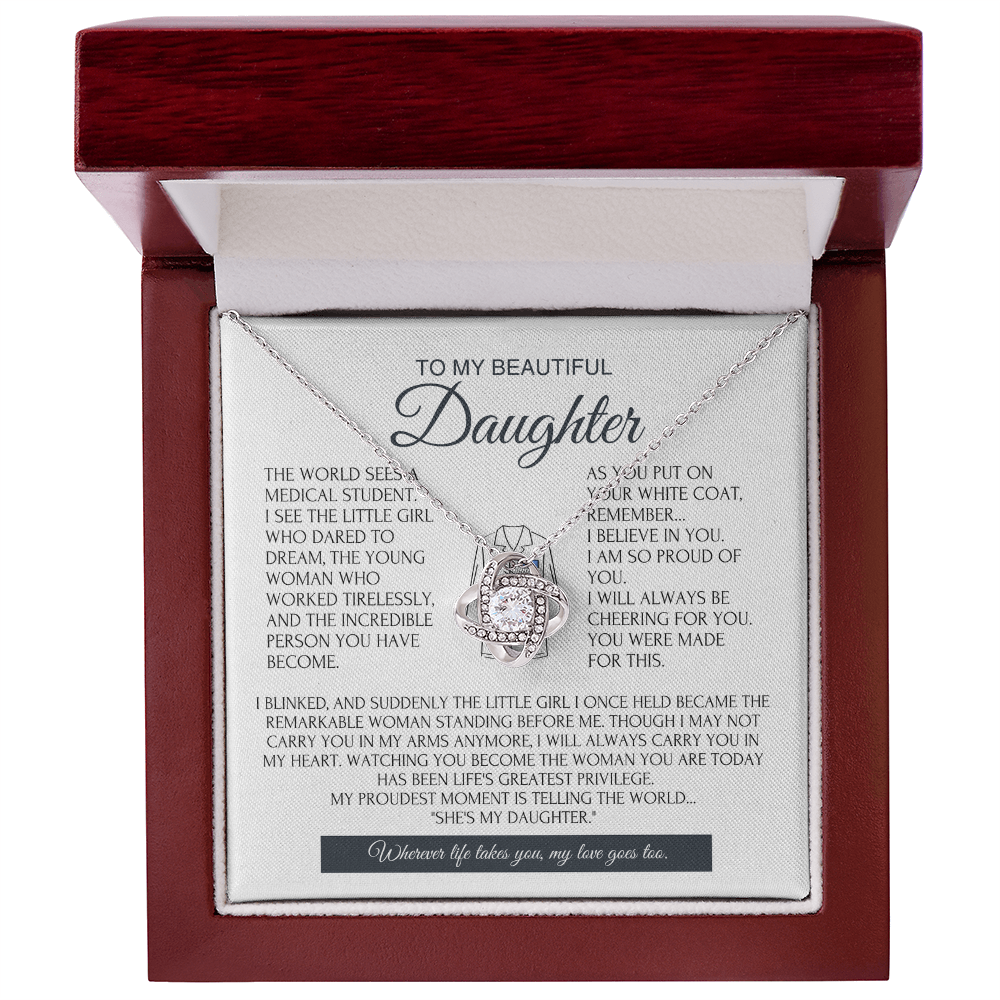 White Coat Ceremony Gift for Daughter - Future Doctor Necklace from Proud Parents - Love Knot Keepsake