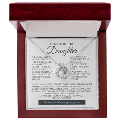 White Coat Ceremony Gift for Daughter - Future Doctor Necklace from Proud Parents - Love Knot Keepsake