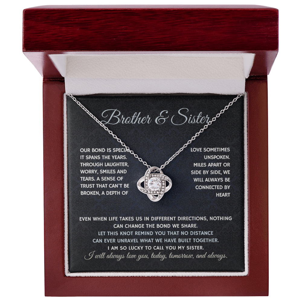 Bondwoven Love Knot Necklace for Sister — Brother & Sister Connected by Heart Gift