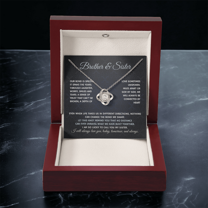 Bondwoven Love Knot Necklace for Sister — Brother & Sister Connected by Heart Gift