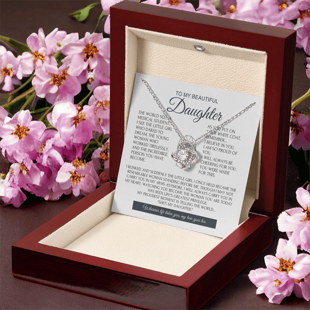 White Coat Ceremony Gift for Daughter - Future Doctor Necklace from Proud Parents - Love Knot Keepsake