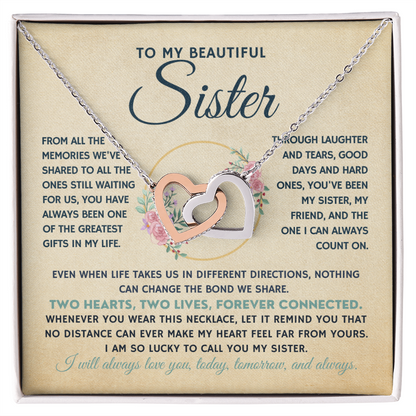 To My Beautiful Sister | Entwined Hearts Necklace, Forever Connected