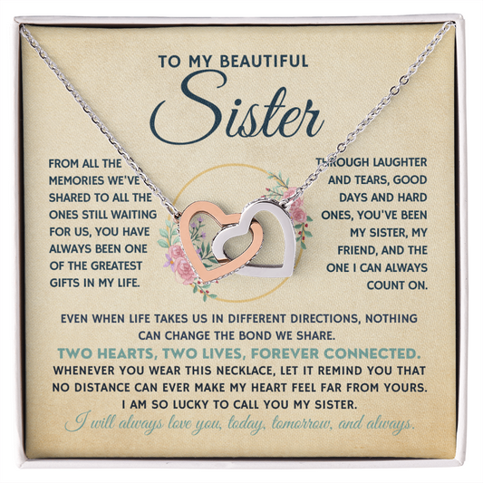To My Beautiful Sister | Entwined Hearts Necklace, Forever Connected