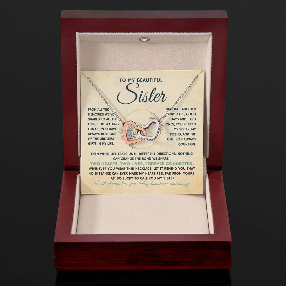 To My Beautiful Sister | Entwined Hearts Necklace, Forever Connected