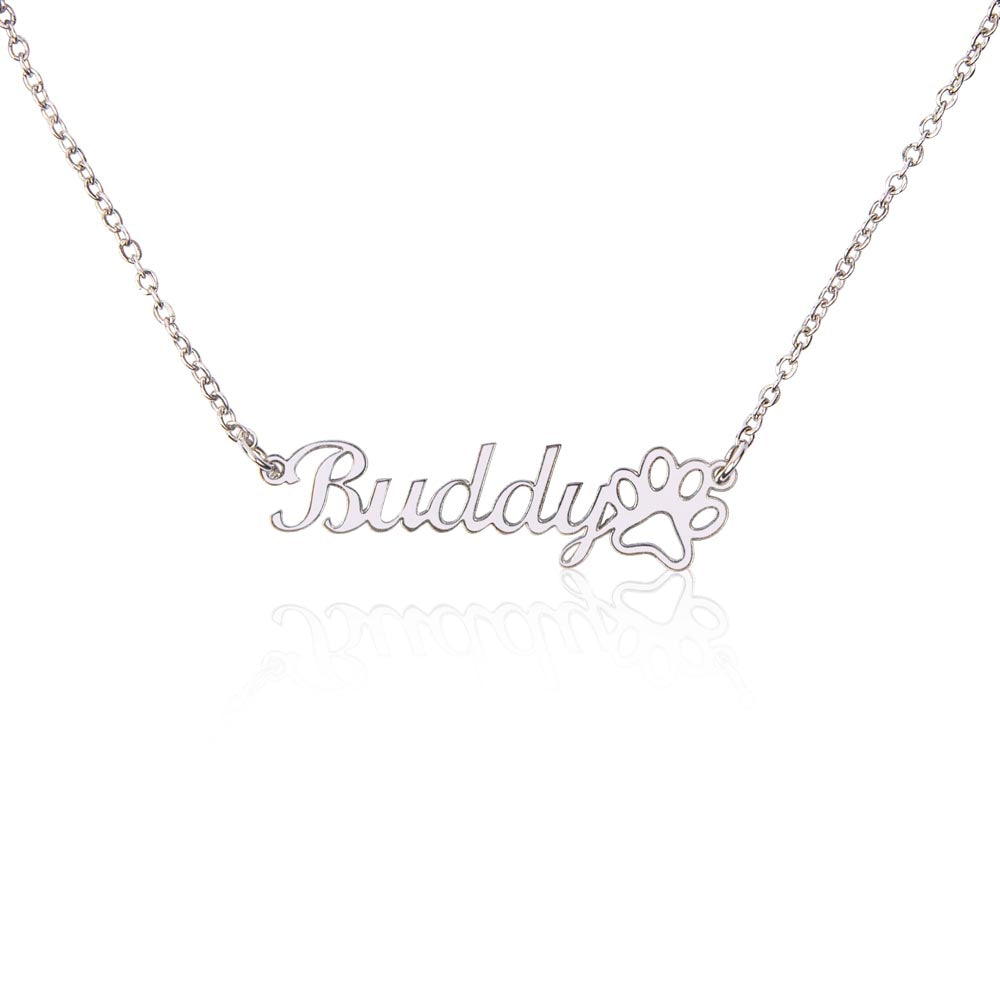 Heart Memento™ Pawkept Personalized Paw Print Name Necklace – Custom Pet Name Necklace for Her