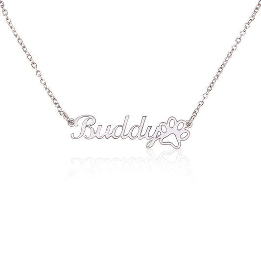 Heart Memento™ Pawkept Personalized Paw Print Name Necklace – Custom Pet Name Necklace for Her