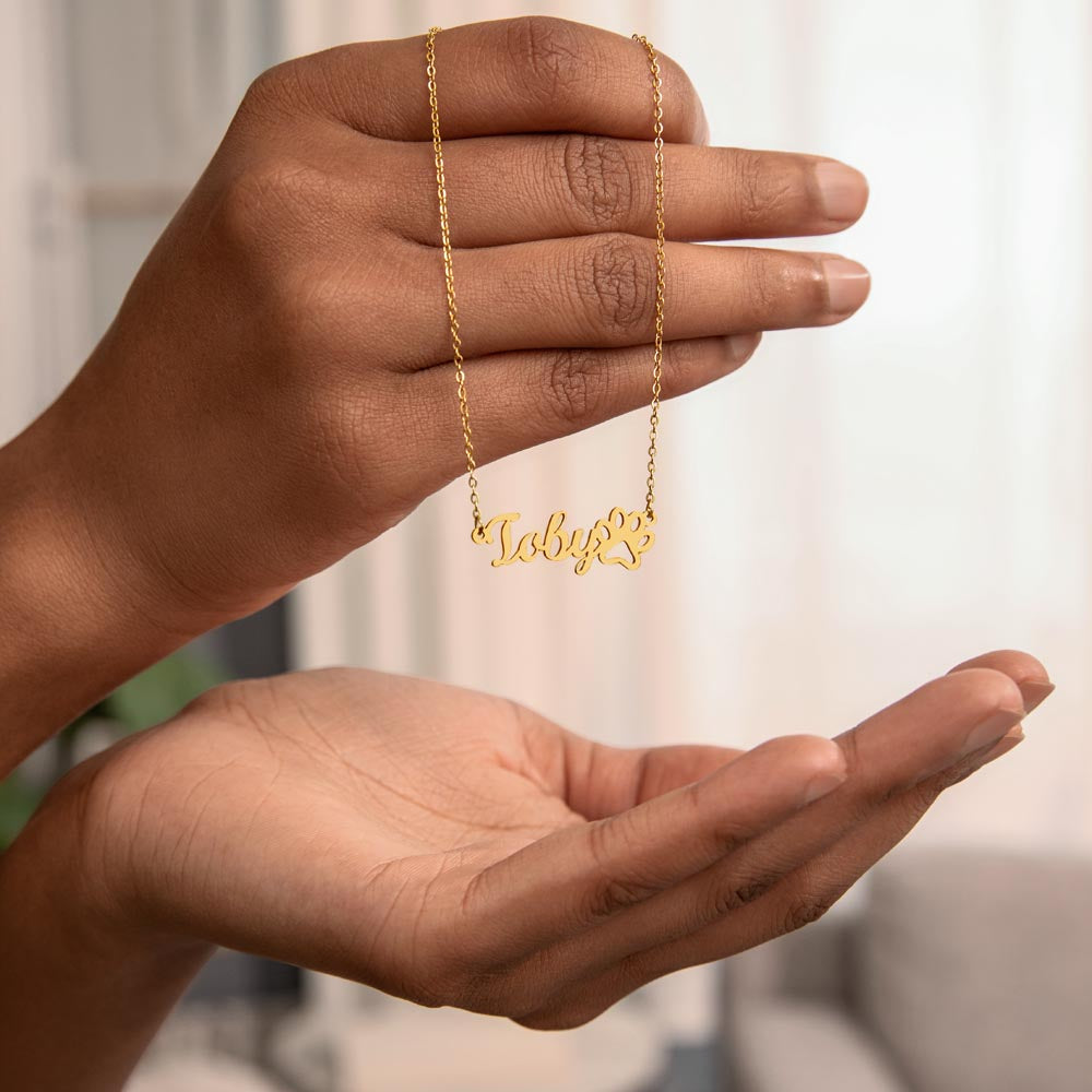 Heart Memento™ Pawkept Personalized Paw Print Name Necklace – Custom Pet Name Necklace for Her