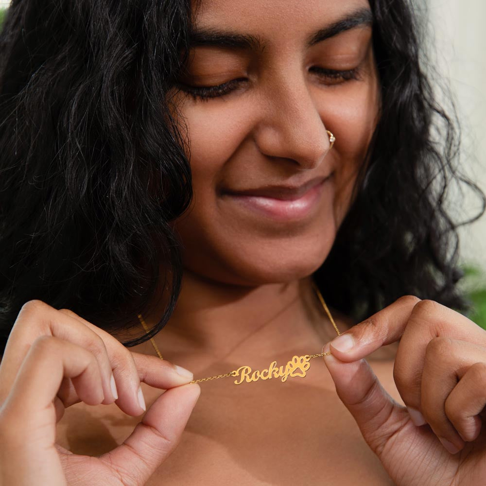 Heart Memento™ Pawkept Personalized Paw Print Name Necklace – Custom Pet Name Necklace for Her