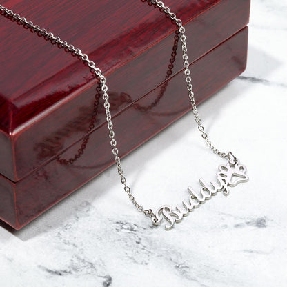 Heart Memento™ Pawkept Personalized Paw Print Name Necklace – Custom Pet Name Necklace for Her