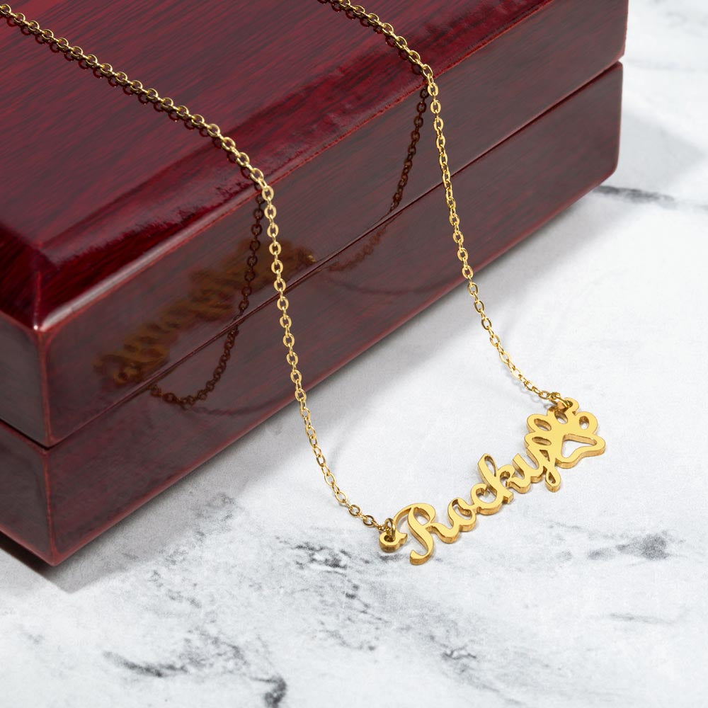 Heart Memento™ Pawkept Personalized Paw Print Name Necklace – Custom Pet Name Necklace for Her
