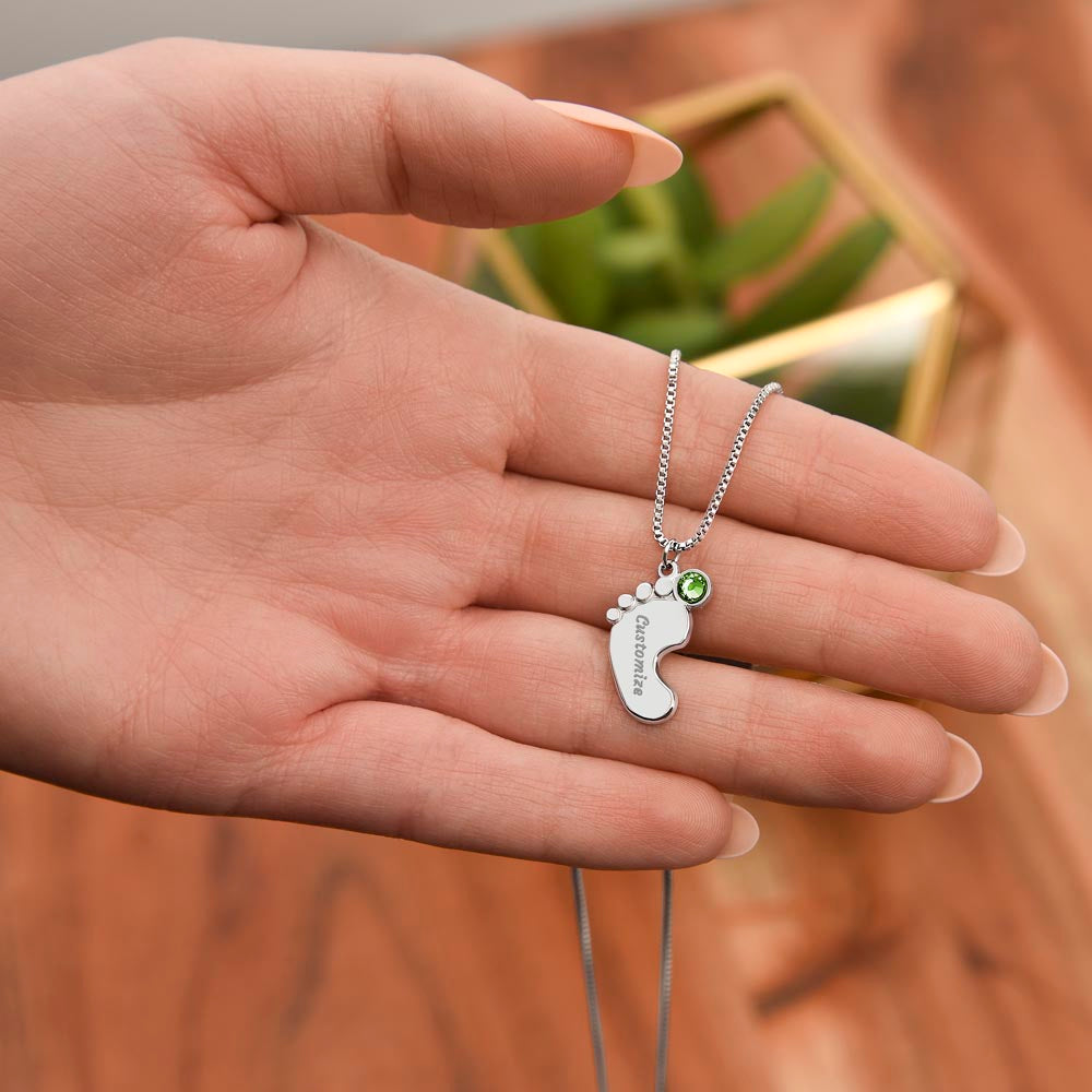 Heart Memento™ Softlykept Baby Feet Necklace with Birthstones | “Lucky Enough to Call You Grandma” Engraved Gift for Grandma from Grandkids