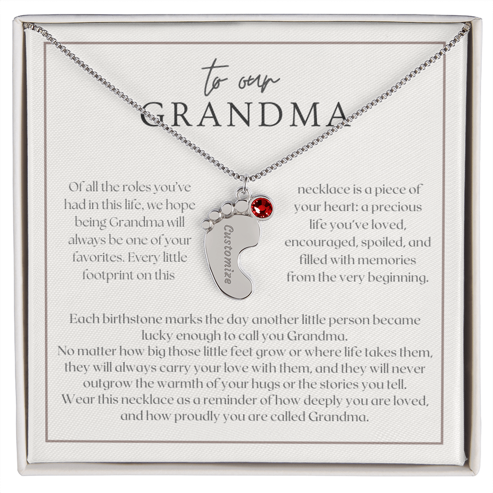 Heart Memento™ Softlykept Baby Feet Necklace with Birthstones | “Lucky Enough to Call You Grandma” Engraved Gift for Grandma from Grandkids