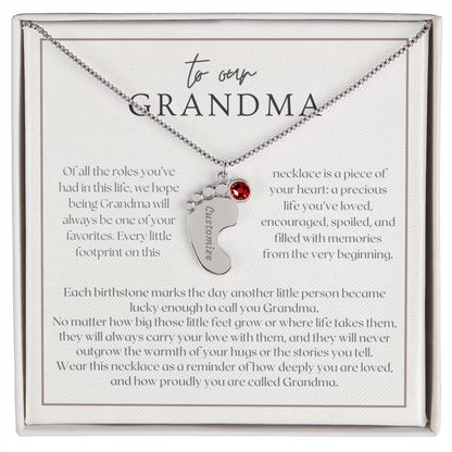 Heart Memento™ Softlykept Baby Feet Necklace with Birthstones | “Lucky Enough to Call You Grandma” Engraved Gift for Grandma from Grandkids