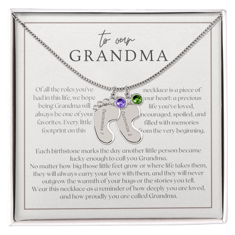 Heart Memento™ Softlykept Baby Feet Necklace with Birthstones | “Lucky Enough to Call You Grandma” Engraved Gift for Grandma from Grandkids