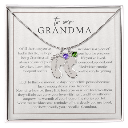 Heart Memento™ Softlykept Baby Feet Necklace with Birthstones | “Lucky Enough to Call You Grandma” Engraved Gift for Grandma from Grandkids
